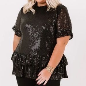 NWOT Chic Soul black sequin ruffle detail blouse